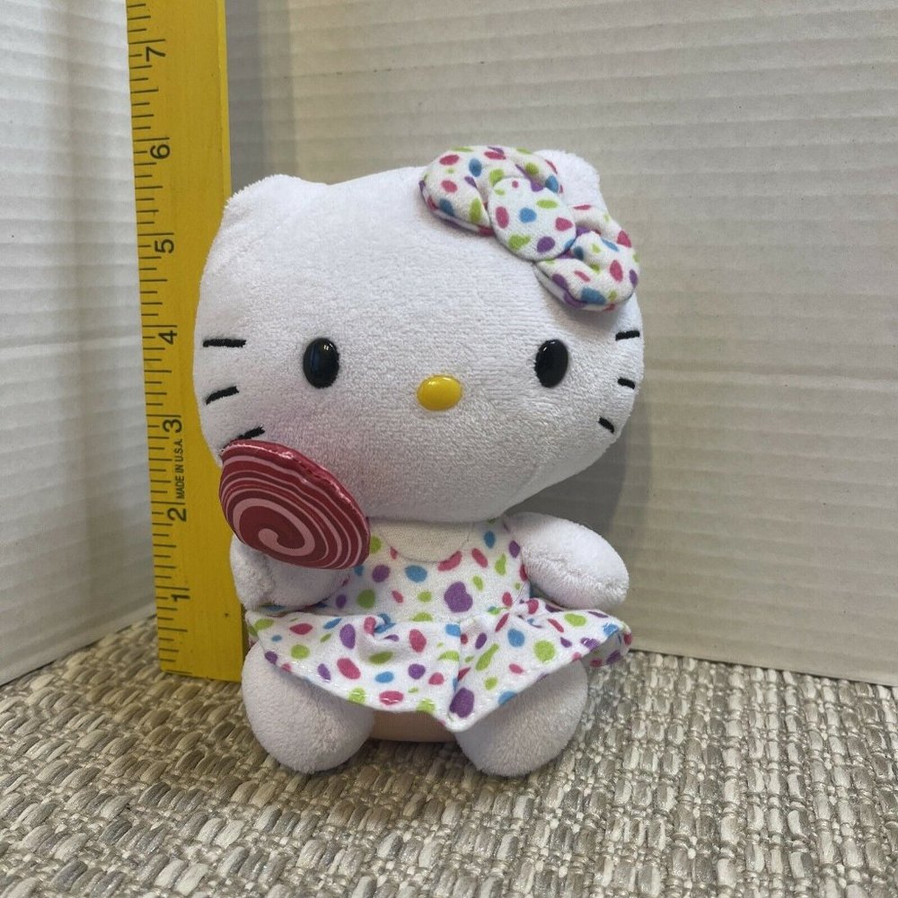 Hello Kitty Plush Animal‎ Sanrio Ty Stuffed Plush Pink Lollipop Polka Dot Dress